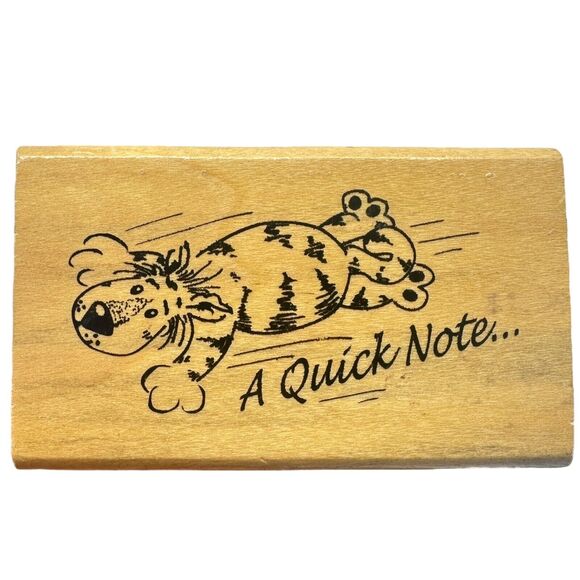 A Quick Note Cat Tiger Wood Mounted Rubber Stamp Anita’s - Picture 1 of 5